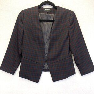 Express Open Front‎ Blazer Womens 4 Plaid Stretch Preppy Jacket Dark Academia